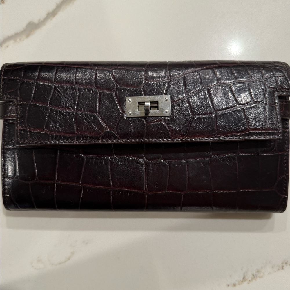 Hermes Dark Brown Crocodile Leather Wallet
